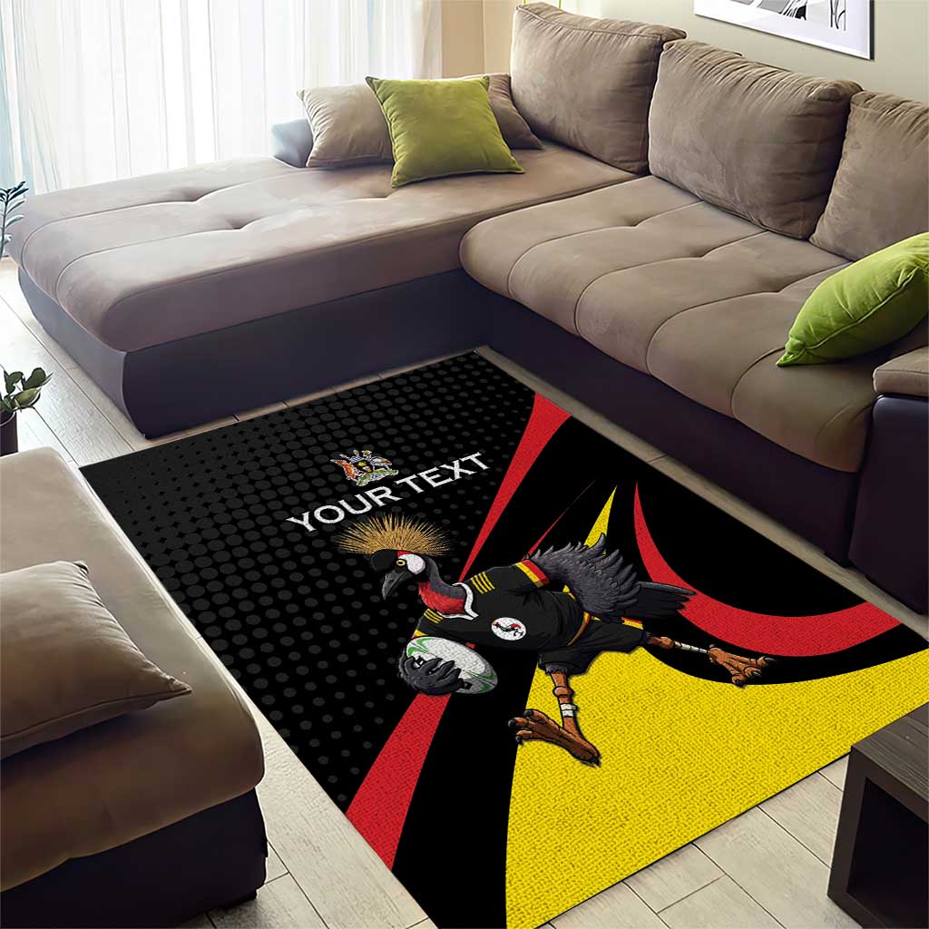 Jamhuri ya Uganda Rugby Custom Area Rug With Black Crowned Crane Mascot LT15