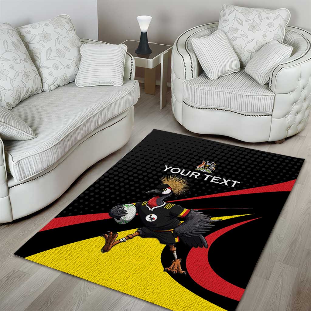 Jamhuri ya Uganda Rugby Custom Area Rug With Black Crowned Crane Mascot LT15