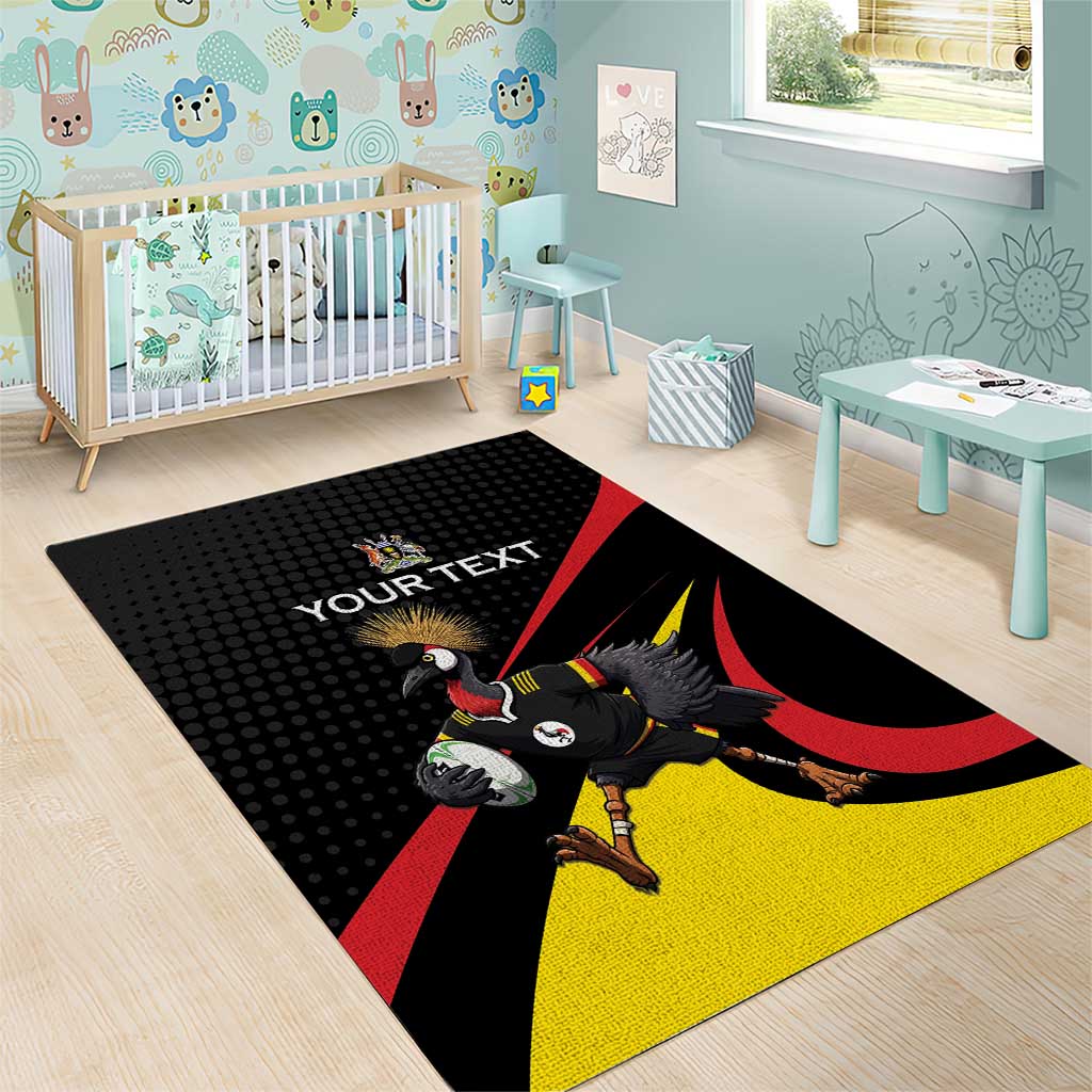 Jamhuri ya Uganda Rugby Custom Area Rug With Black Crowned Crane Mascot LT15