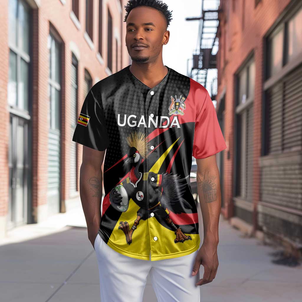 Jamhuri ya Uganda Rugby Custom Baseball Jersey With Black Crowned Crane Mascot LT15
