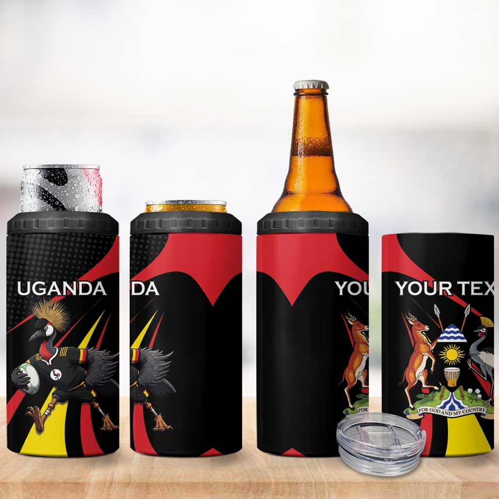 Jamhuri ya Uganda Rugby Custom 4 in 1 Can Cooler Tumbler With Black Crowned Crane Mascot LT15