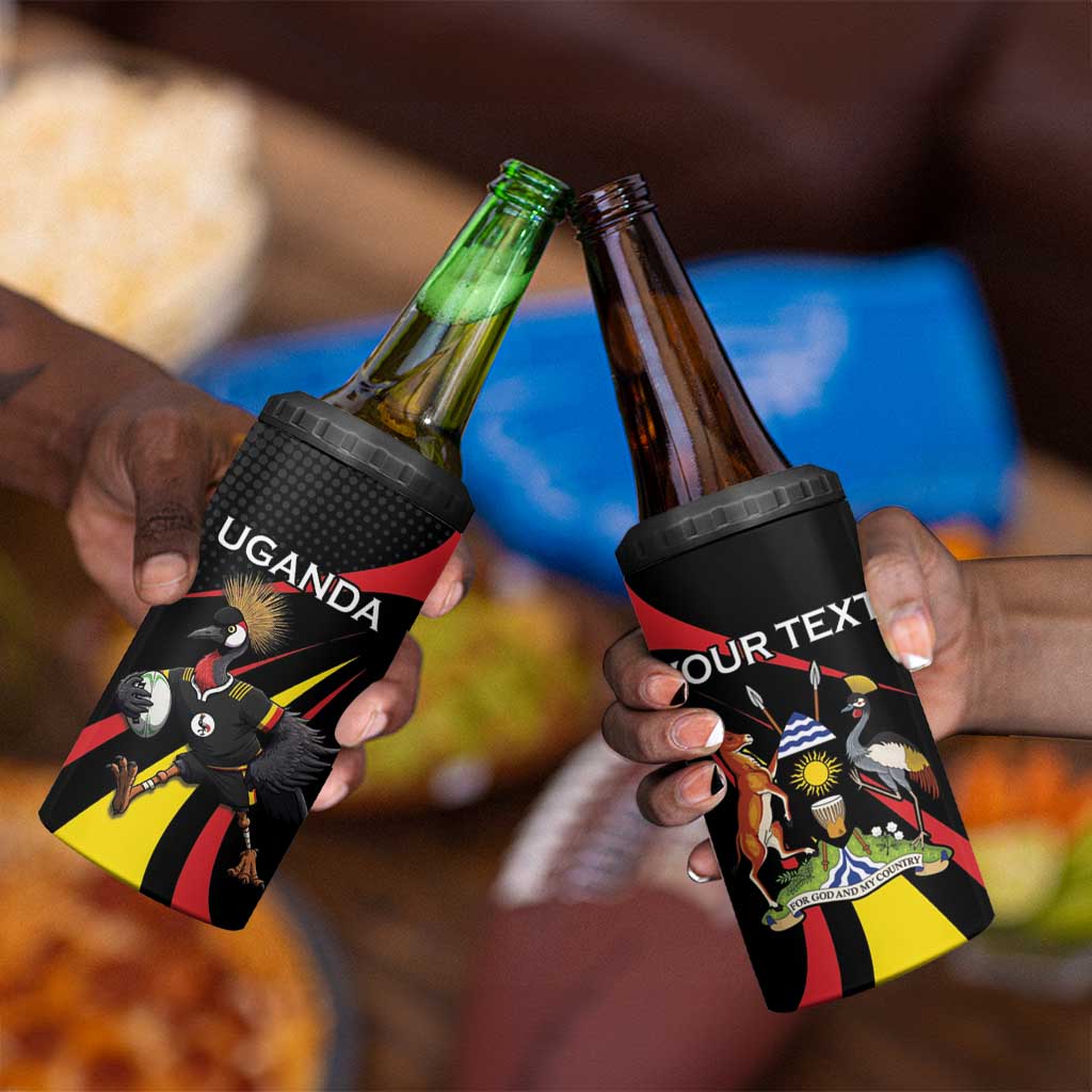 Jamhuri ya Uganda Rugby Custom 4 in 1 Can Cooler Tumbler With Black Crowned Crane Mascot LT15
