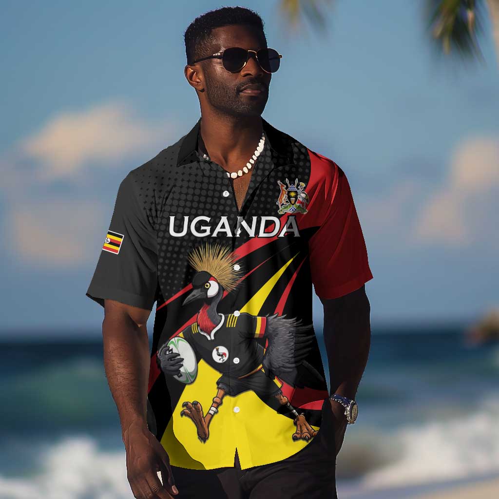 Jamhuri ya Uganda Rugby Custom Hawaiian Shirt With Black Crowned Crane Mascot LT15
