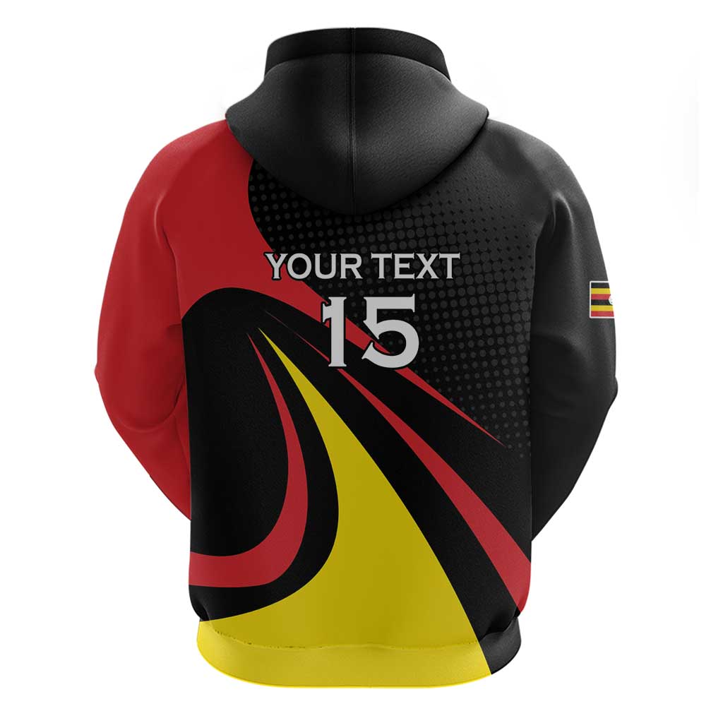 Uganda Rugby Custom Hoodie Black Crowned Crane Mascot - Sporty Style LT15