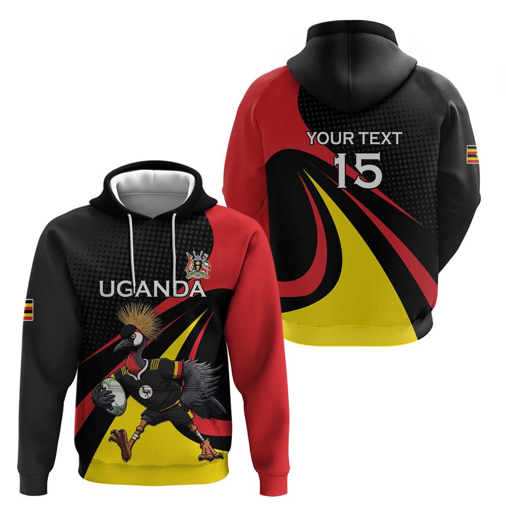 Uganda Rugby Custom Hoodie Black Crowned Crane Mascot - Sporty Style LT15