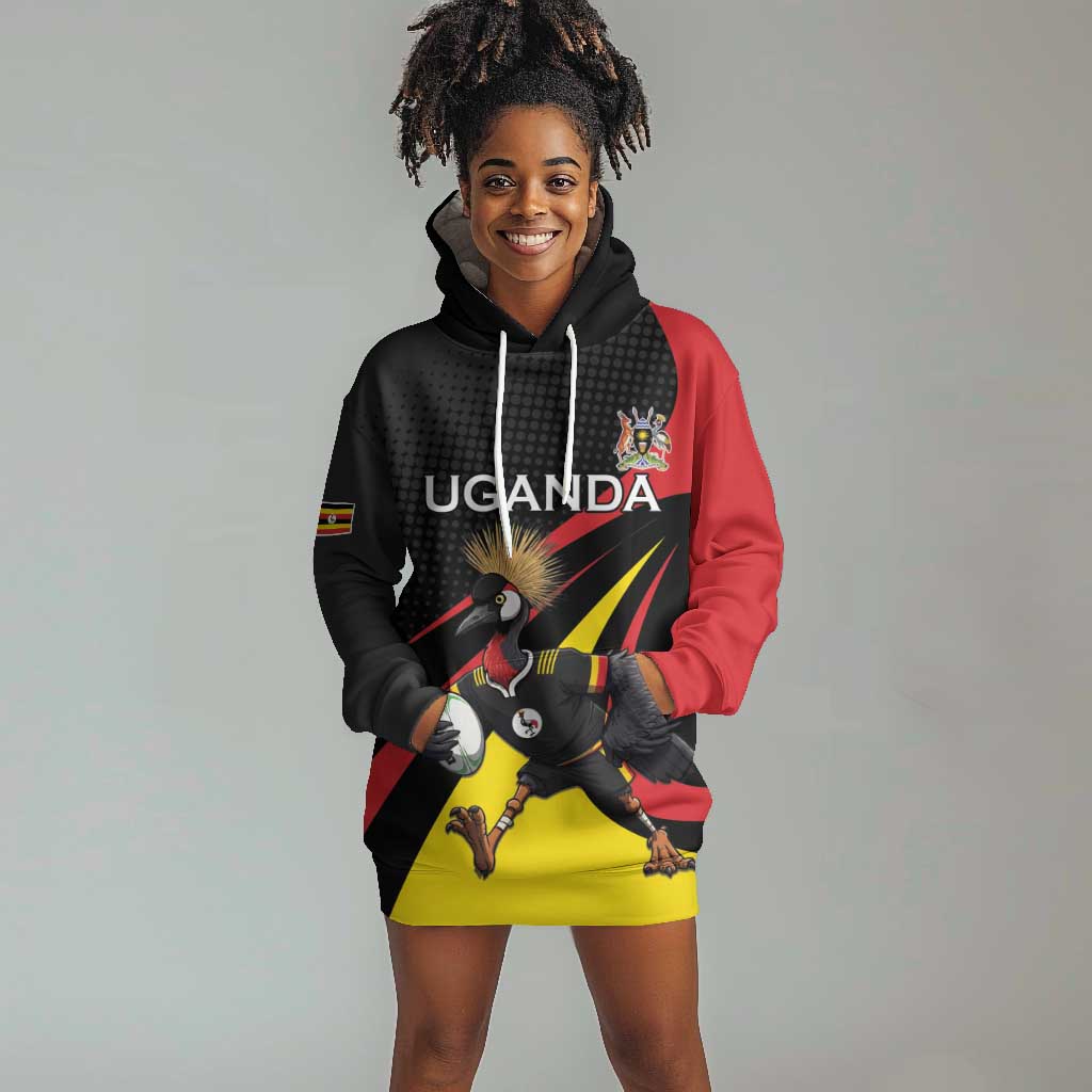 Jamhuri ya Uganda Rugby Custom Hoodie Dress With Black Crowned Crane Mascot LT15