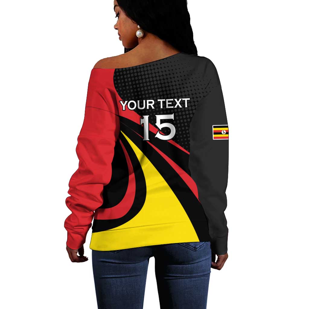Jamhuri ya Uganda Rugby Custom Off Shoulder Sweater With Black Crowned Crane Mascot LT15