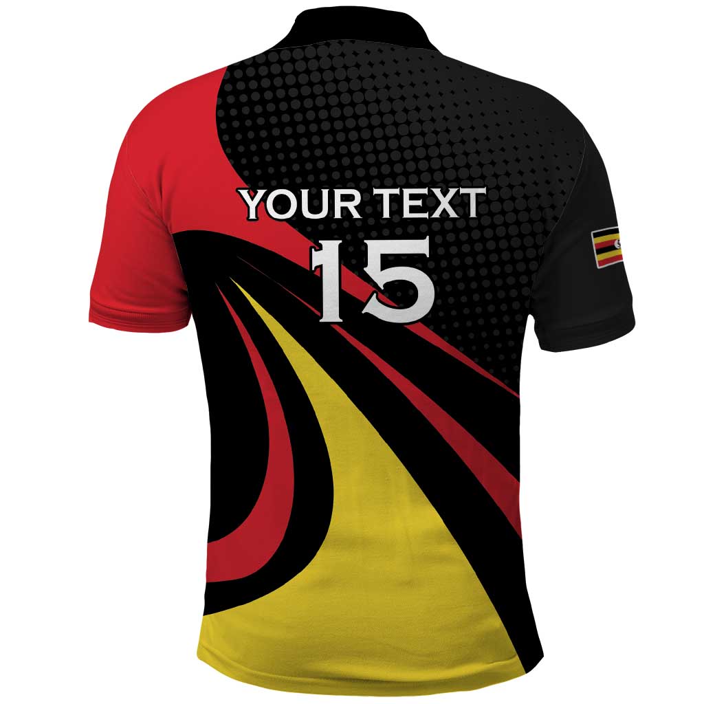 Uganda Rugby Custom Polo Shirt Black Crowned Crane Mascot - Sporty Style LT15