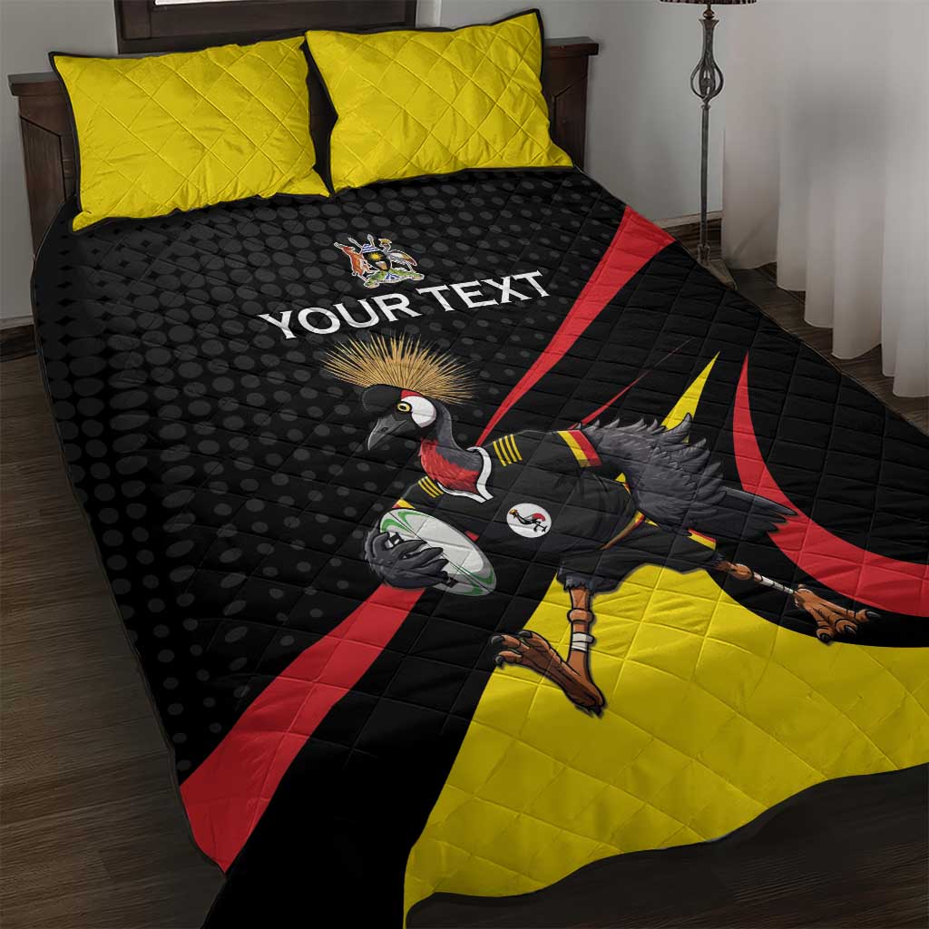 Jamhuri ya Uganda Rugby Custom Quilt Bed Set With Black Crowned Crane Mascot LT15