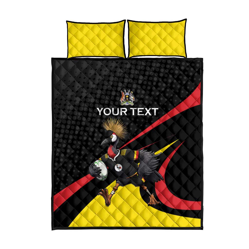 Jamhuri ya Uganda Rugby Custom Quilt Bed Set With Black Crowned Crane Mascot LT15