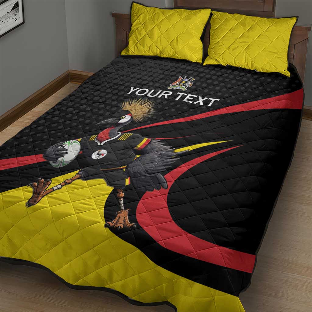Jamhuri ya Uganda Rugby Custom Quilt Bed Set With Black Crowned Crane Mascot LT15