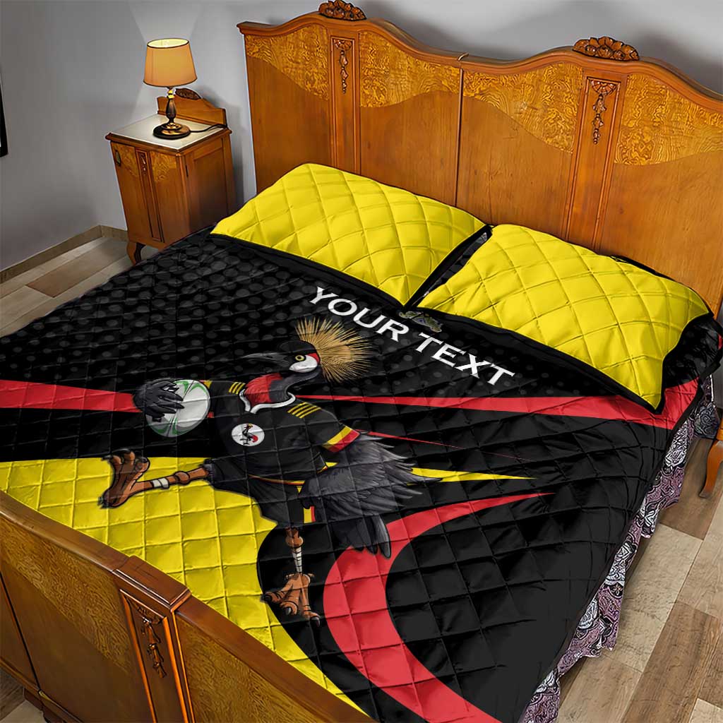 Jamhuri ya Uganda Rugby Custom Quilt Bed Set With Black Crowned Crane Mascot LT15