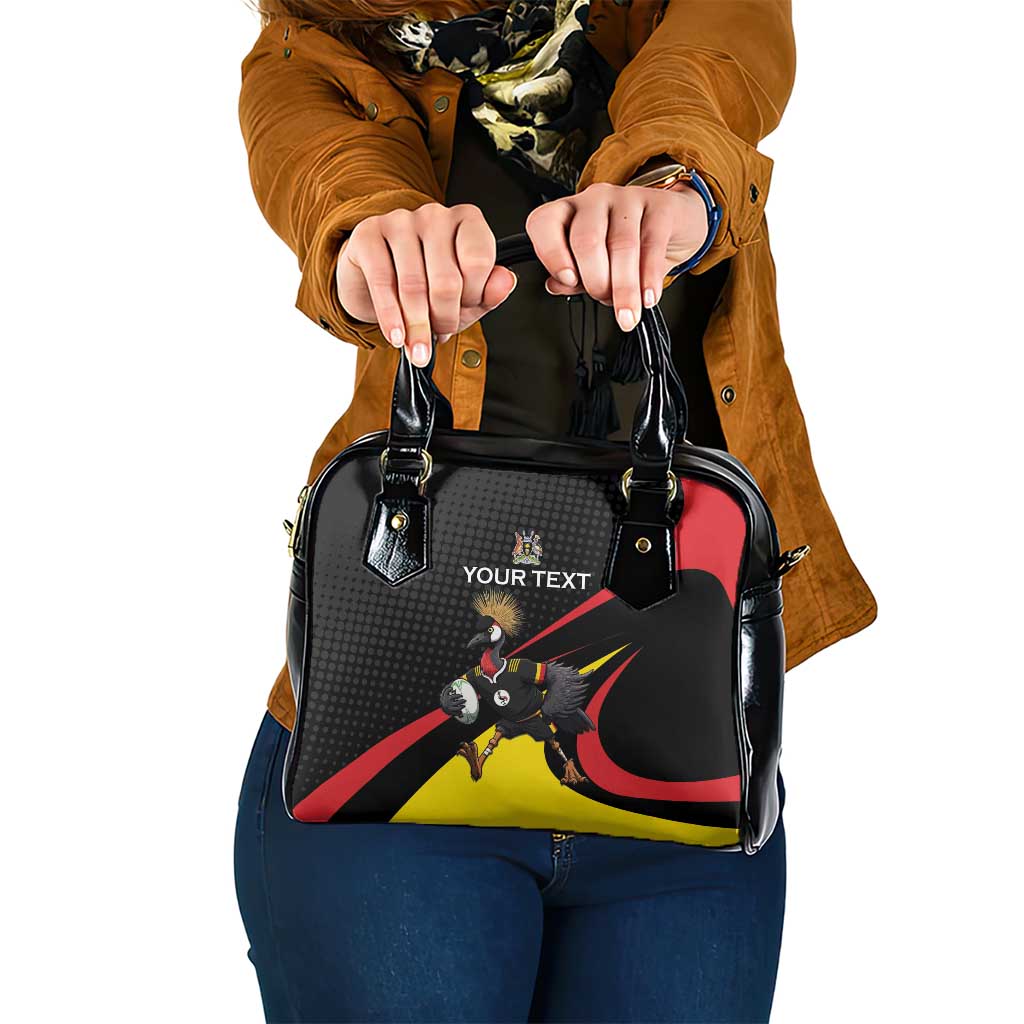 Uganda Rugby Custom Shoulder Handbag Black Crowned Crane Mascot - Sporty Style LT15