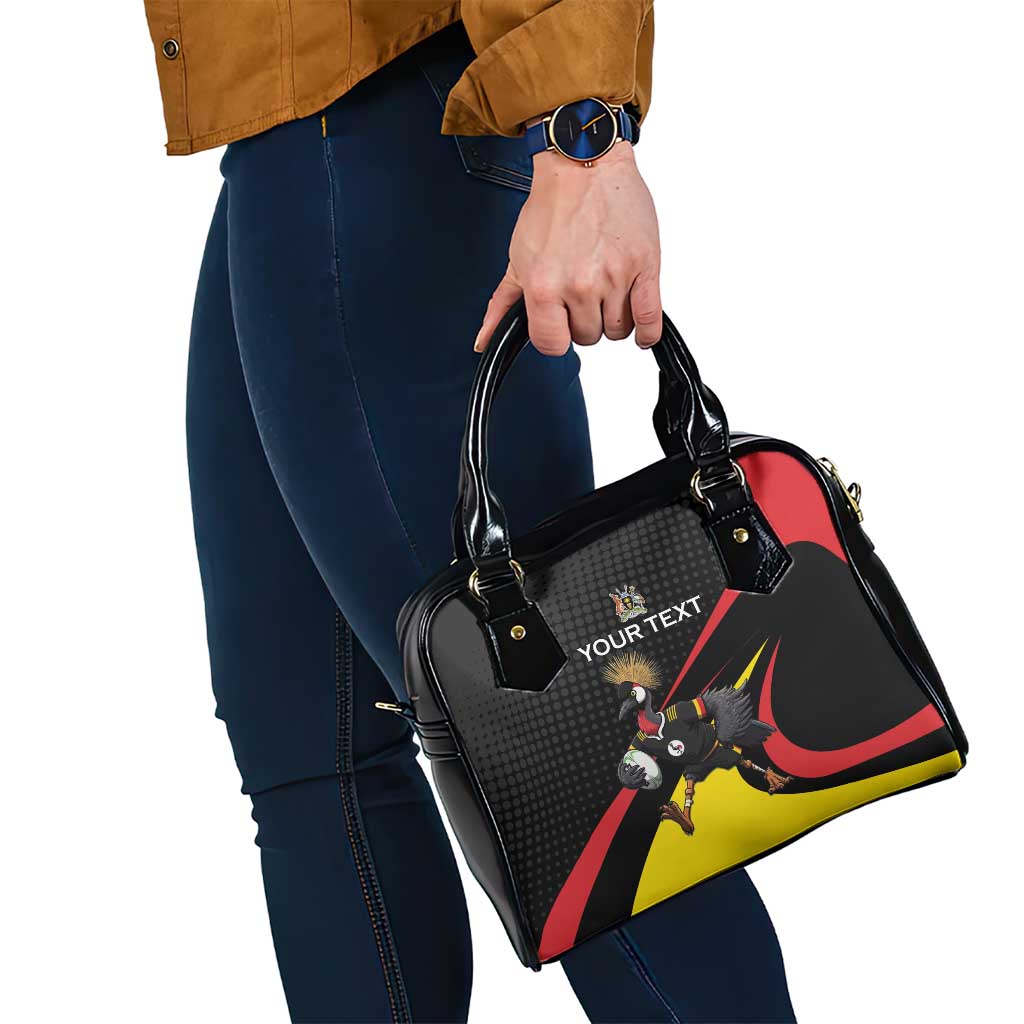 Uganda Rugby Custom Shoulder Handbag Black Crowned Crane Mascot - Sporty Style LT15
