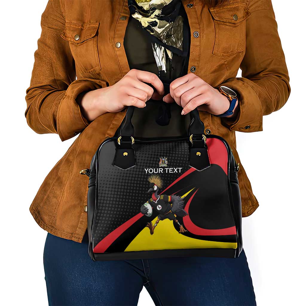 Uganda Rugby Custom Shoulder Handbag Black Crowned Crane Mascot - Sporty Style LT15