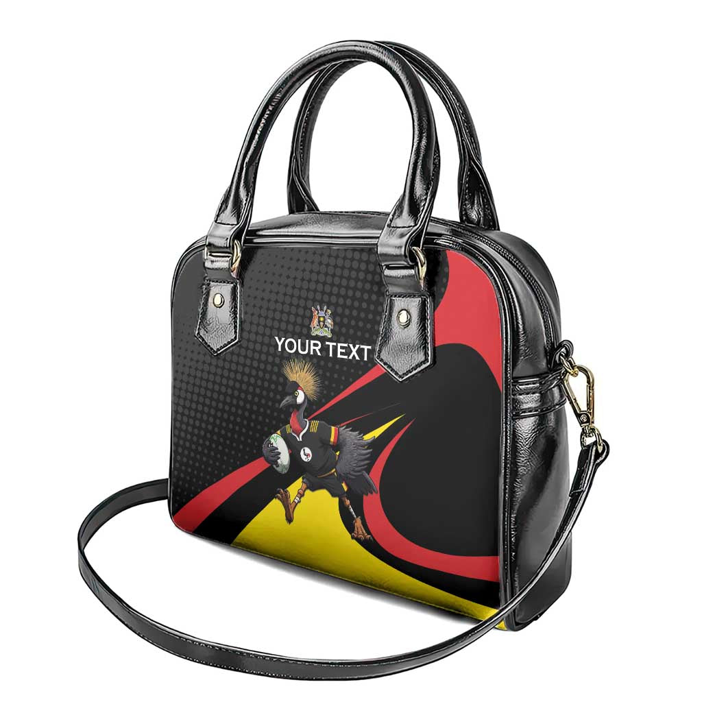 Uganda Rugby Custom Shoulder Handbag Black Crowned Crane Mascot - Sporty Style LT15