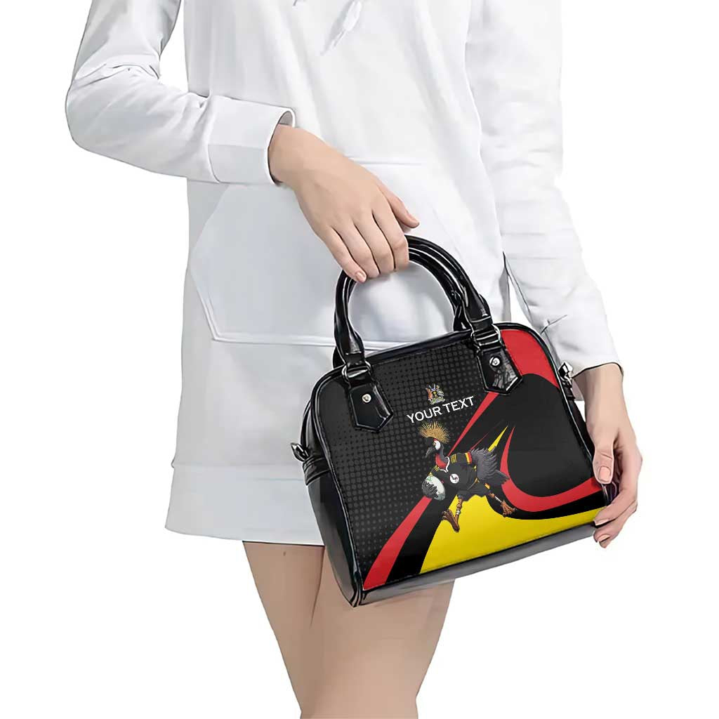 Uganda Rugby Custom Shoulder Handbag Black Crowned Crane Mascot - Sporty Style LT15
