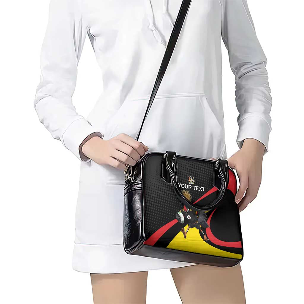 Uganda Rugby Custom Shoulder Handbag Black Crowned Crane Mascot - Sporty Style LT15