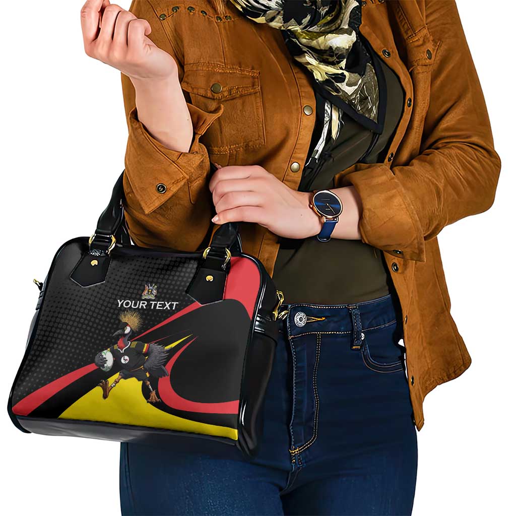 Uganda Rugby Custom Shoulder Handbag Black Crowned Crane Mascot - Sporty Style LT15