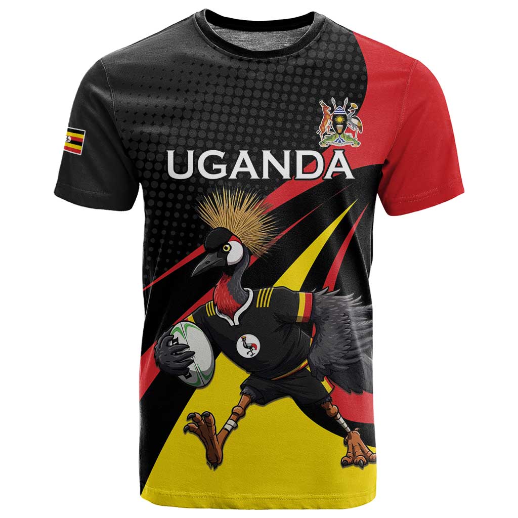 Jamhuri ya Uganda Rugby Custom T shirt With Black Crowned Crane Mascot LT15