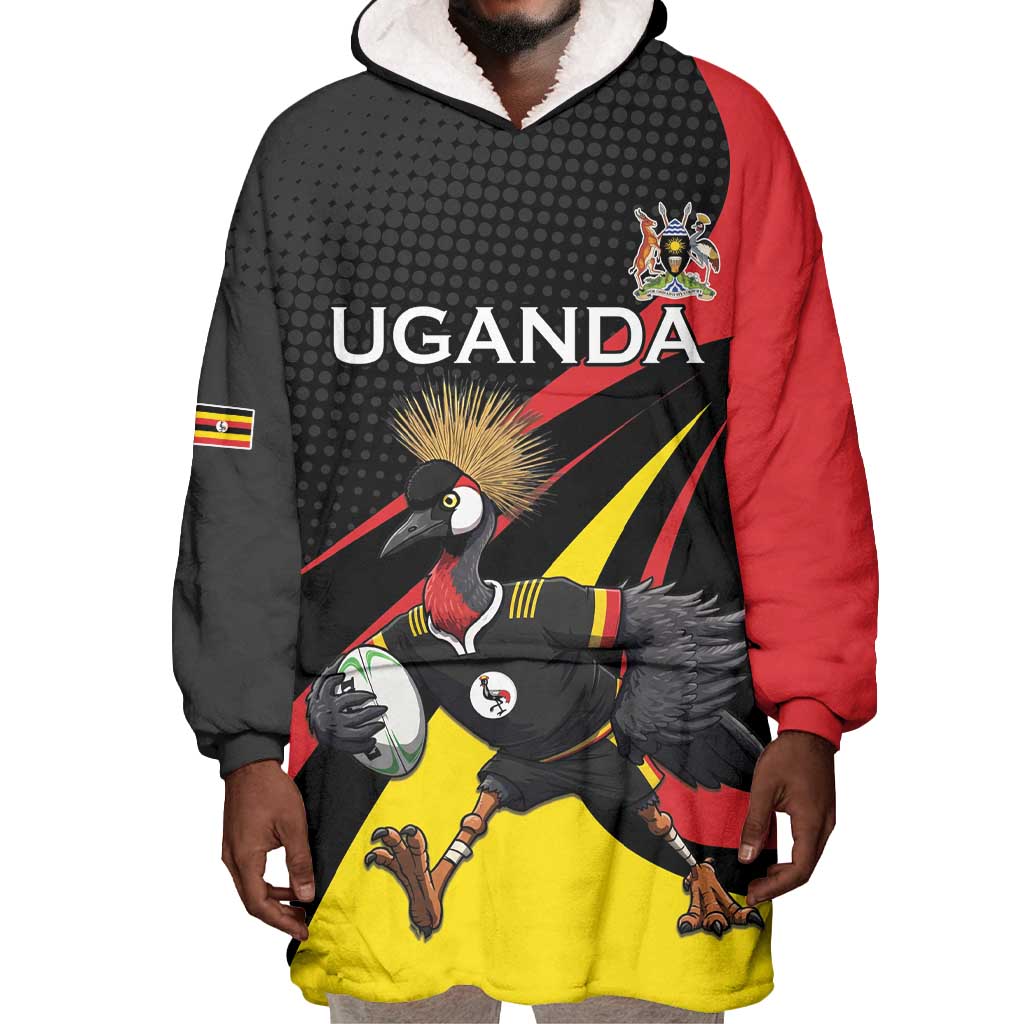 Jamhuri ya Uganda Rugby Custom Wearable Blanket Hoodie With Black Crowned Crane Mascot LT15