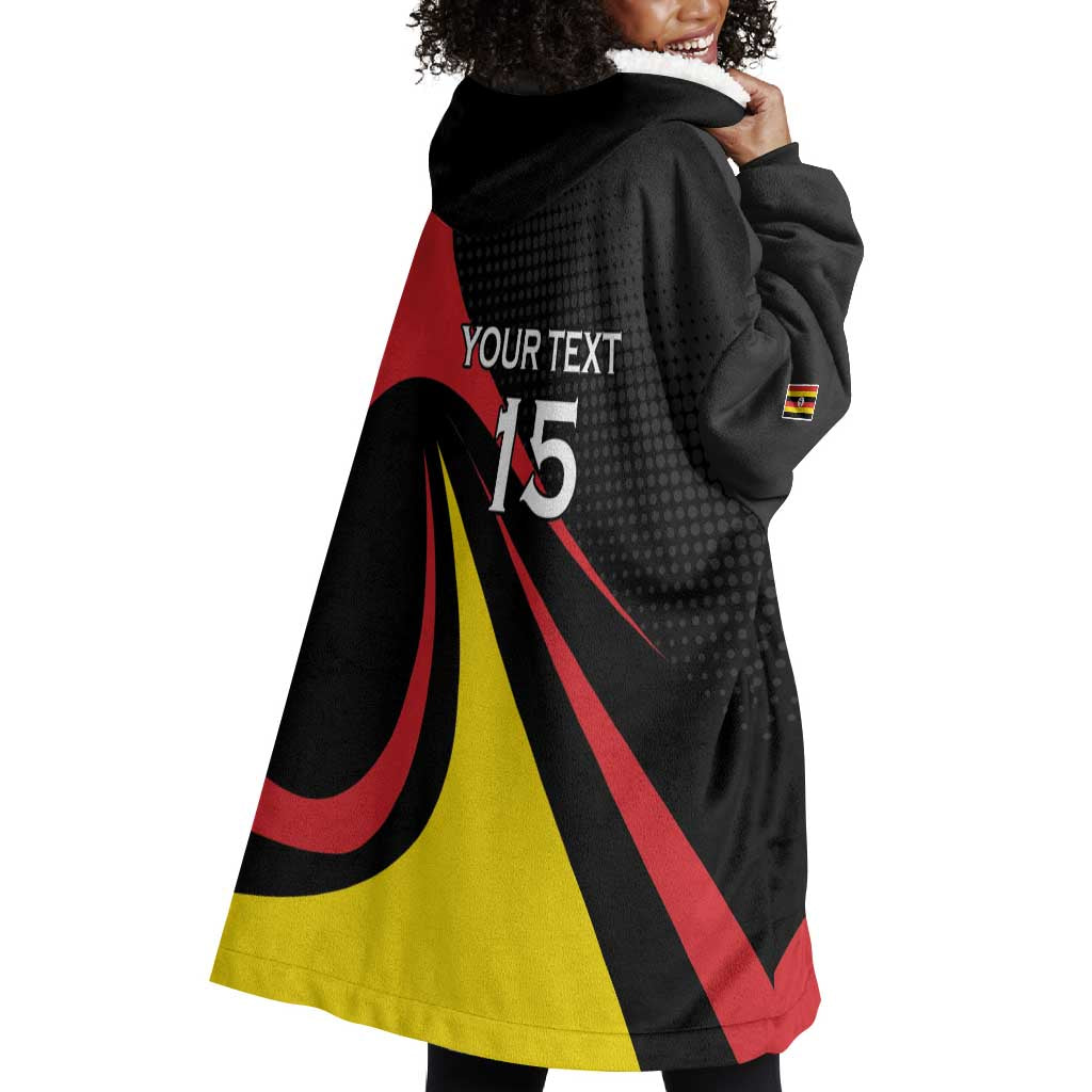 Jamhuri ya Uganda Rugby Custom Wearable Blanket Hoodie With Black Crowned Crane Mascot LT15