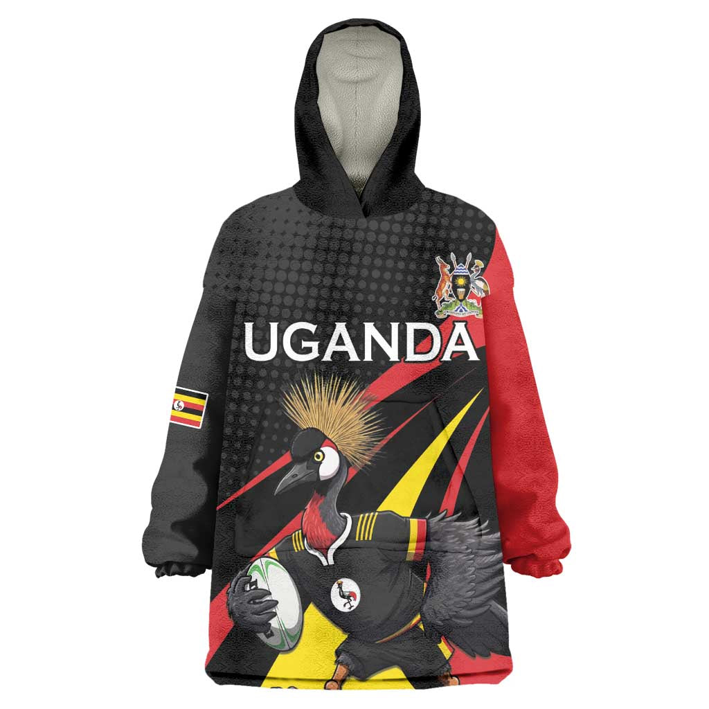 Jamhuri ya Uganda Rugby Custom Wearable Blanket Hoodie With Black Crowned Crane Mascot LT15