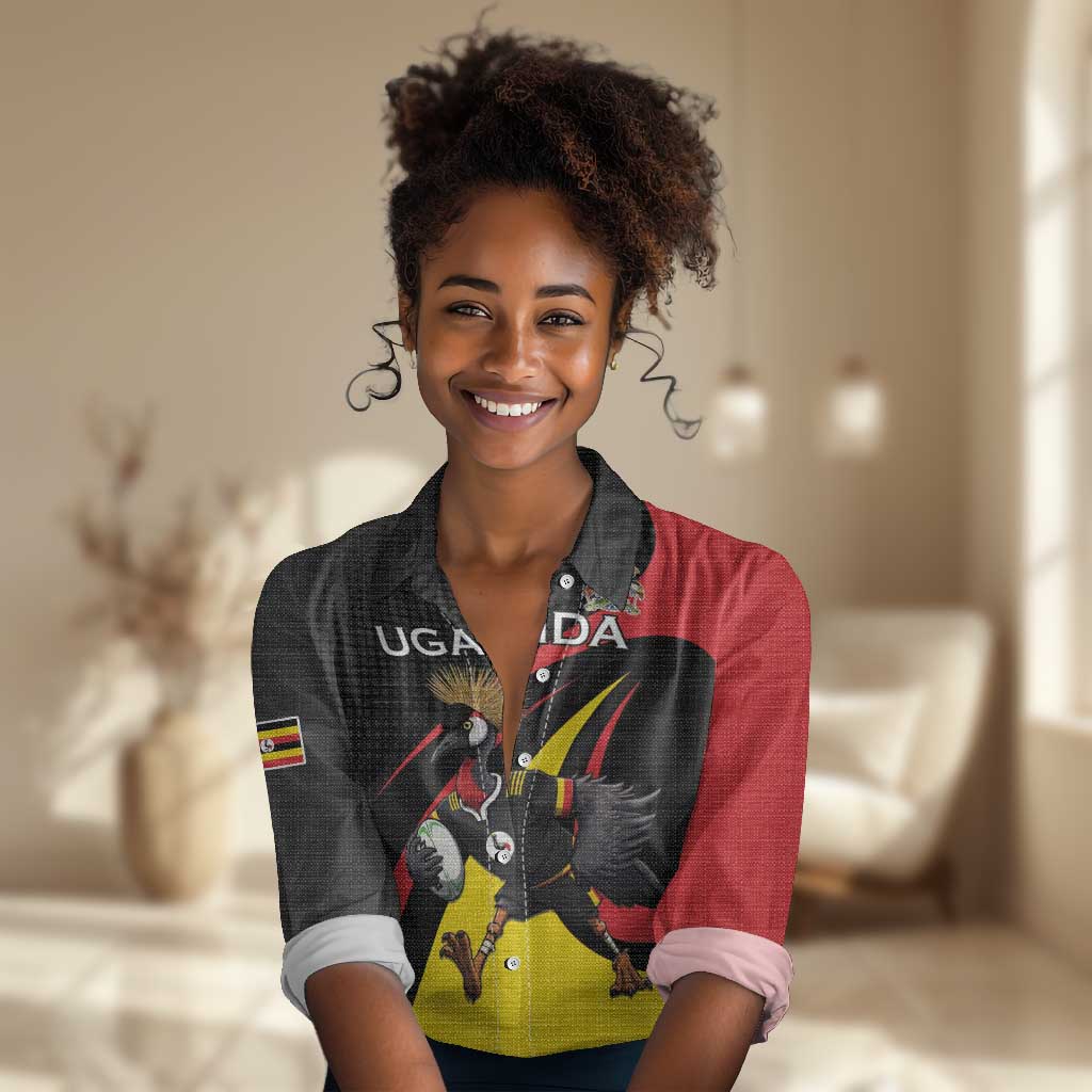 Jamhuri ya Uganda Rugby Custom Women Casual Shirt With Black Crowned Crane Mascot LT15