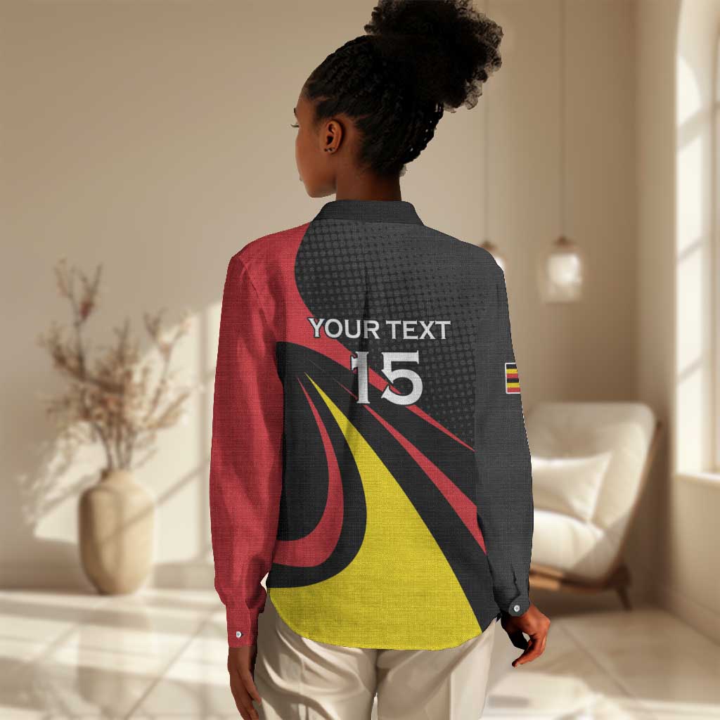 Jamhuri ya Uganda Rugby Custom Women Casual Shirt With Black Crowned Crane Mascot LT15