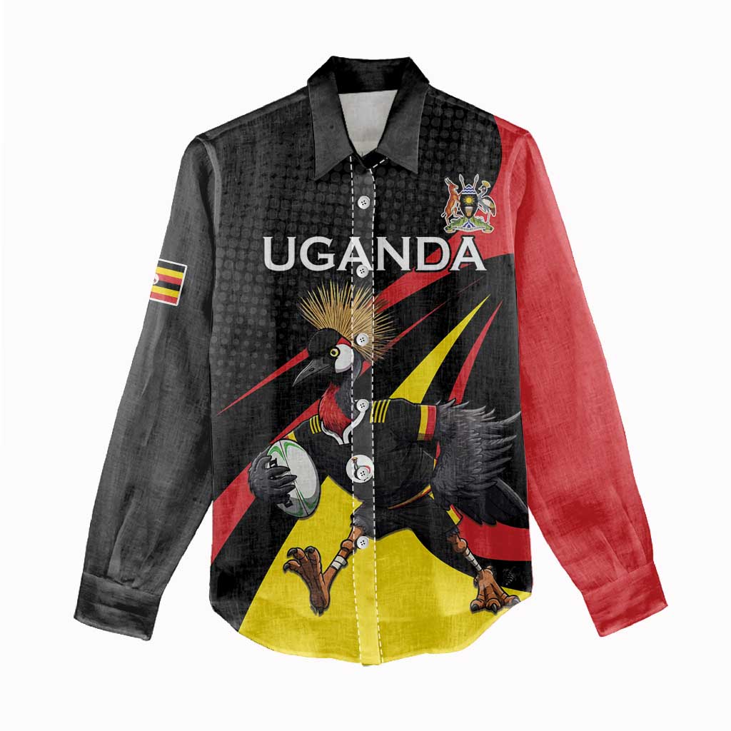 Jamhuri ya Uganda Rugby Custom Women Casual Shirt With Black Crowned Crane Mascot LT15