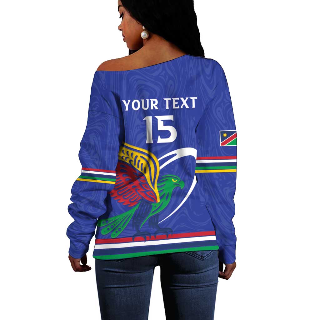 Namibia Rugby Custom Off Shoulder Sweater African Fish Eagle - Flag Colors LT15