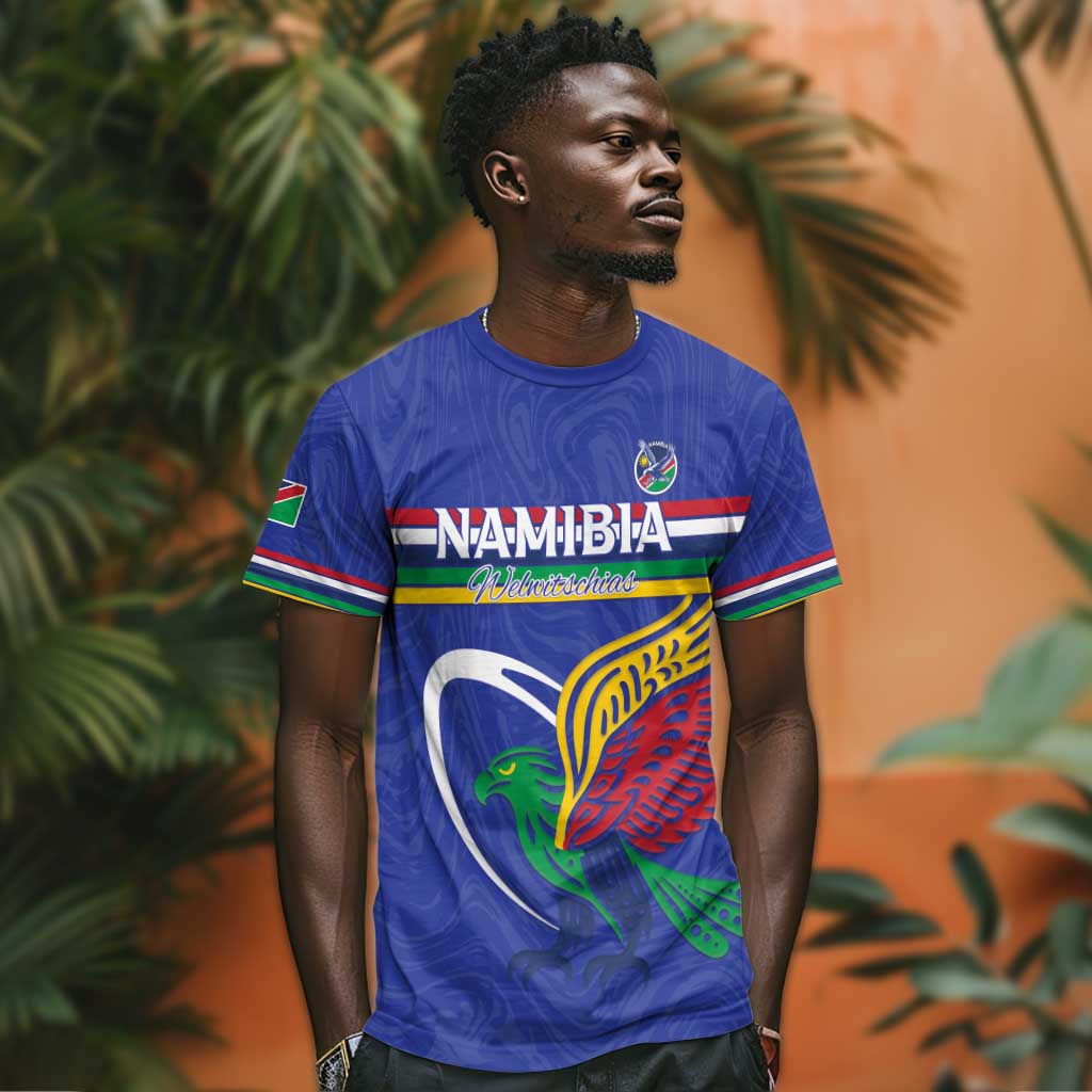 Namibia Rugby Custom T shirt African Fish Eagle - Flag Colors LT15