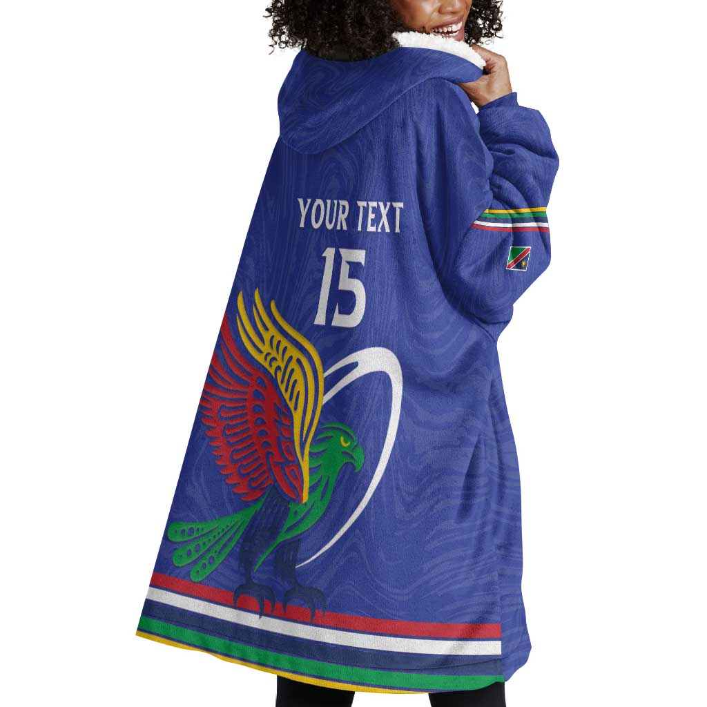 Namibia Rugby Custom Wearable Blanket Hoodie African Fish Eagle - Flag Colors LT15