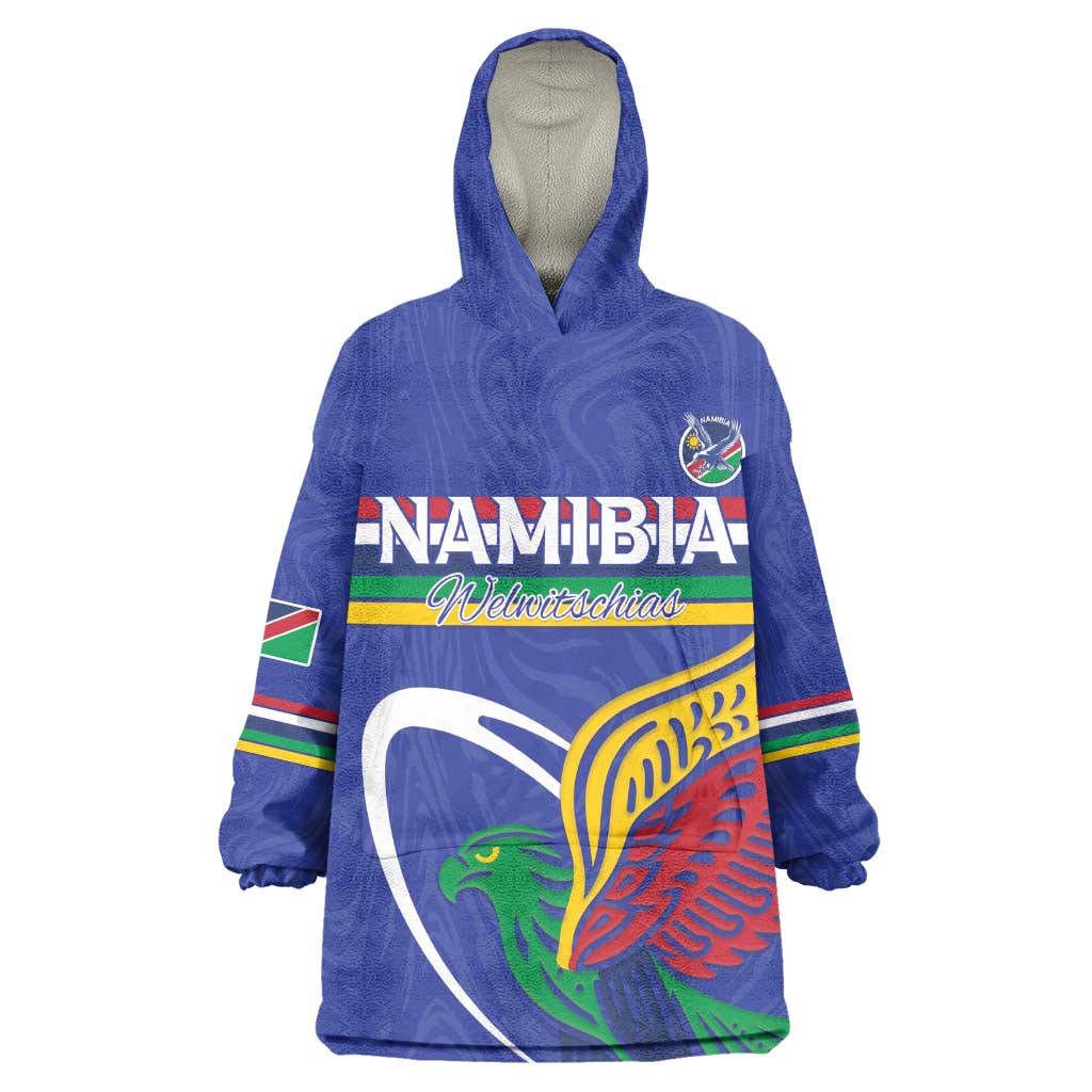 Namibia Rugby Custom Wearable Blanket Hoodie African Fish Eagle - Flag Colors LT15