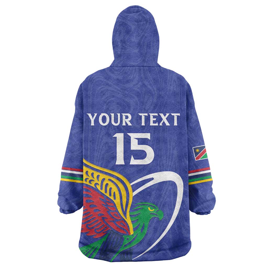 Namibia Rugby Custom Wearable Blanket Hoodie African Fish Eagle - Flag Colors LT15