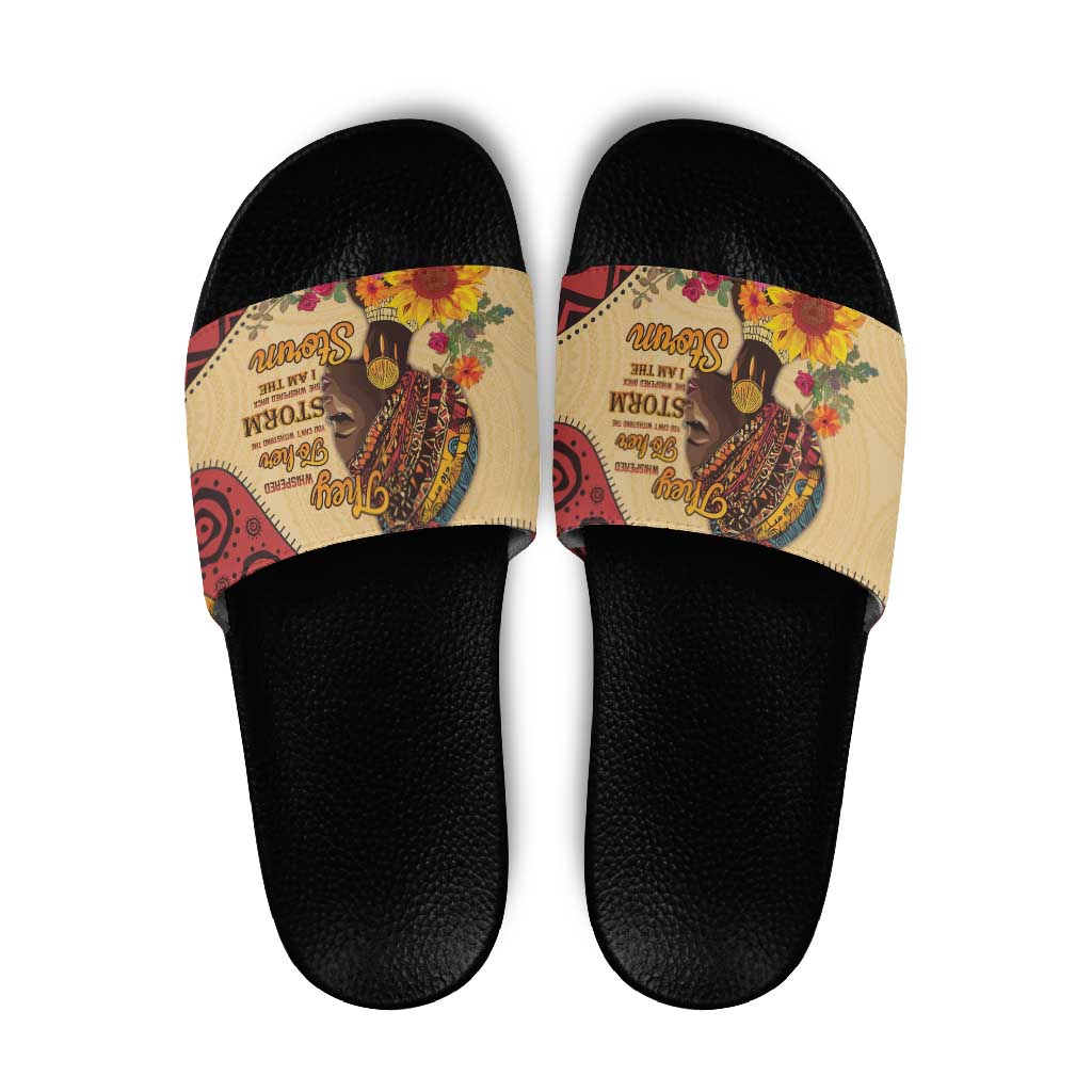 Black History Month Slide Sandals African Woman Afro I Am The Storm LT15