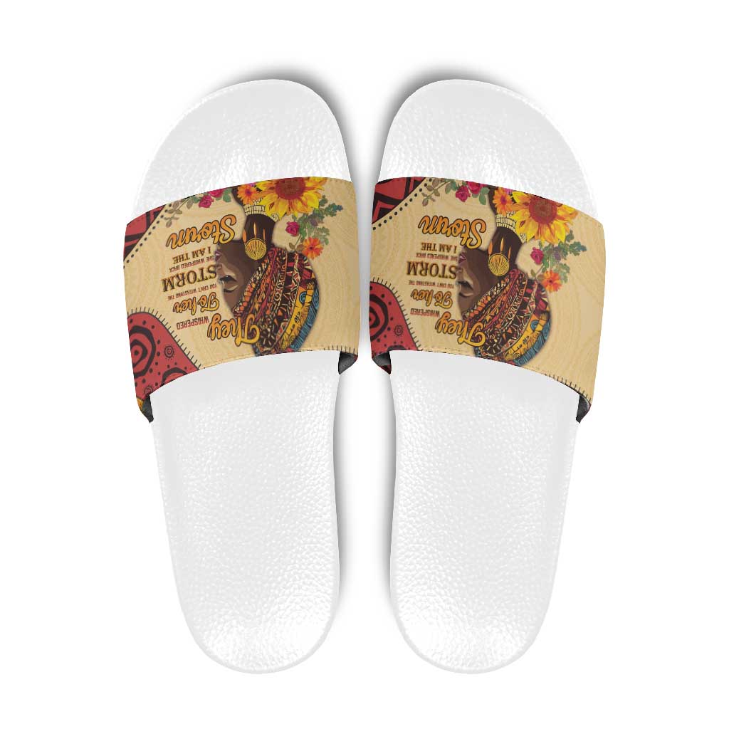 Black History Month Slide Sandals African Woman Afro I Am The Storm LT15