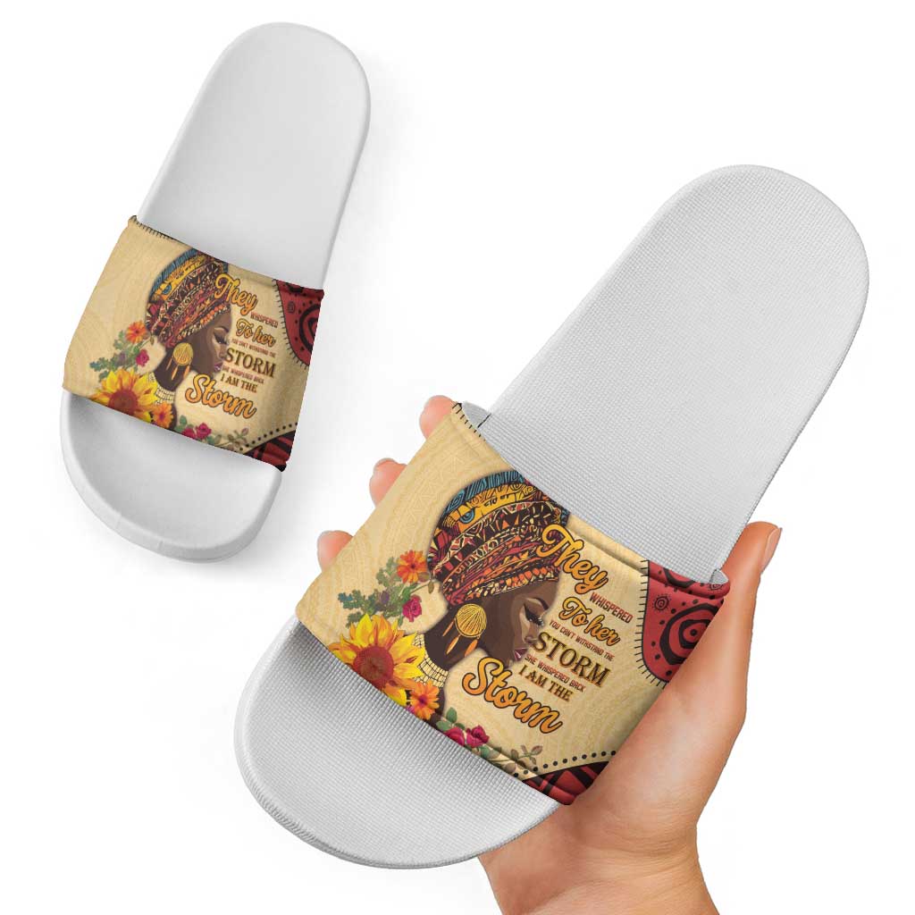 Black History Month Slide Sandals African Woman Afro I Am The Storm LT15