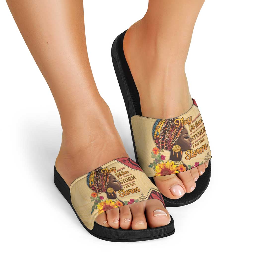 Black History Month Slide Sandals African Woman Afro I Am The Storm LT15