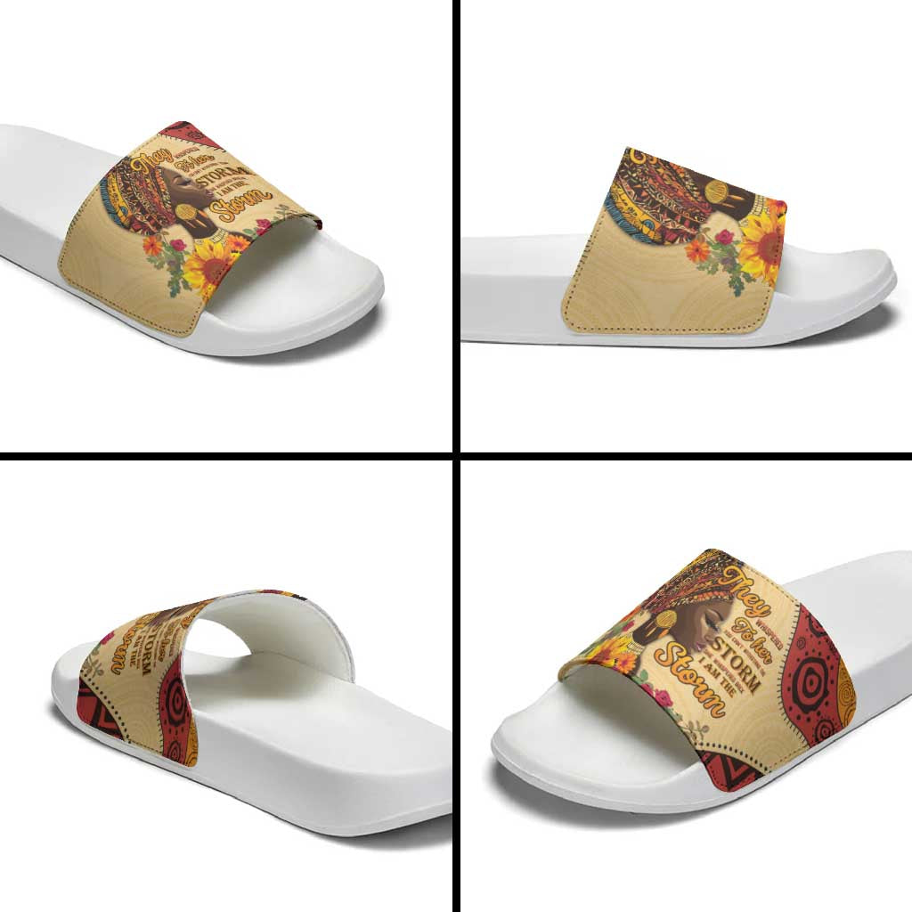 Black History Month Slide Sandals African Woman Afro I Am The Storm LT15