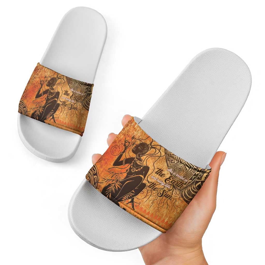 African Women Slide Sandals She Is Rooted In The Earth and Rising Like The Sun LT15