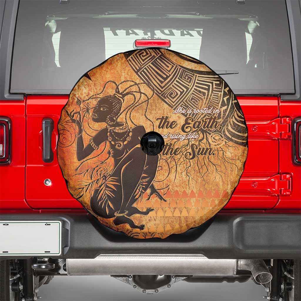 African Women Spare Tire Cover She Is Rooted In The Earth and Rising Like The Sun LT15