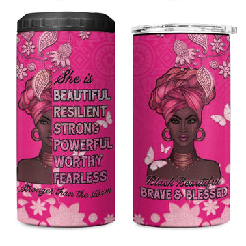 African Women Black Beautiful Brave and Bressed - Pink Color 4 in 1 Can Cooler Tumbler LT15