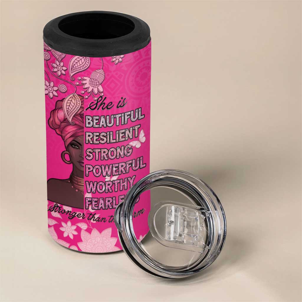 African Women Black Beautiful Brave and Bressed - Pink Color 4 in 1 Can Cooler Tumbler LT15