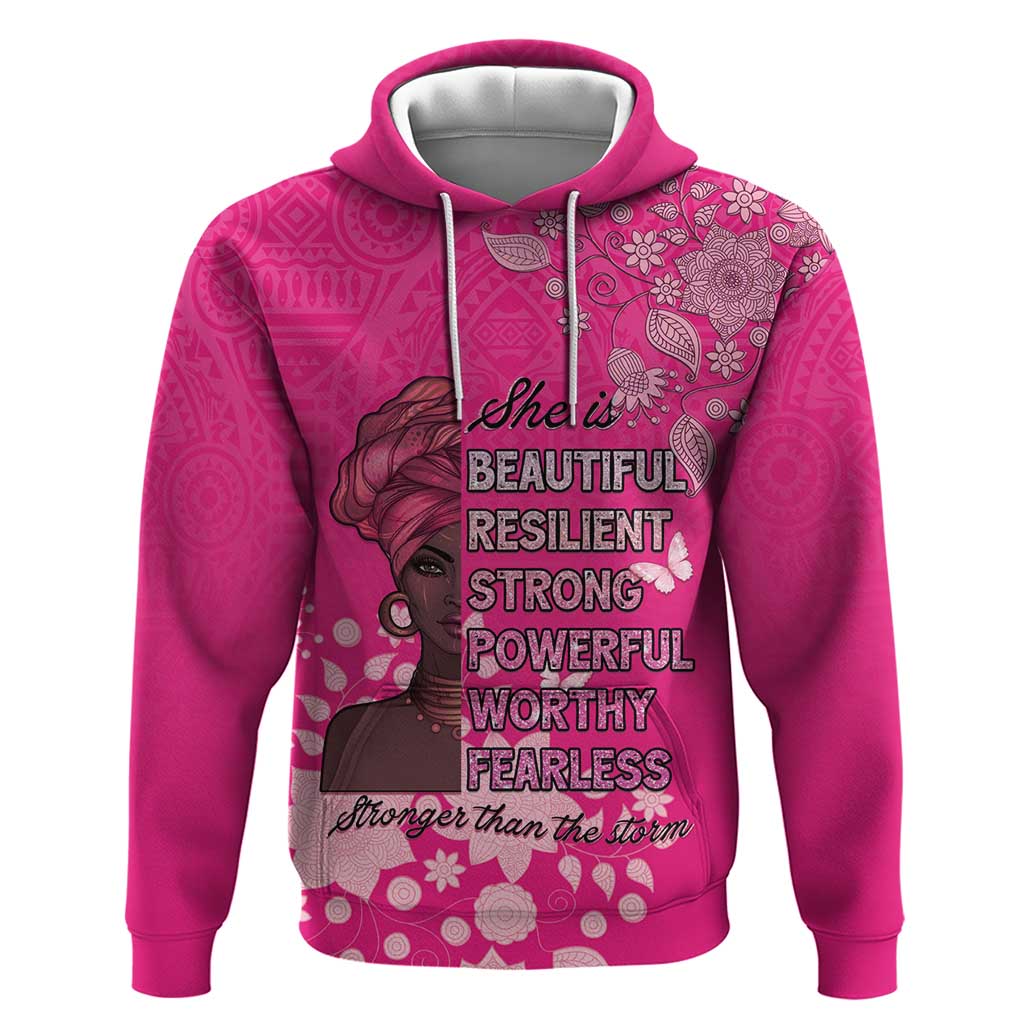 African Women Hoodie Black Beautiful Brave and Bressed - Pink Color LT15