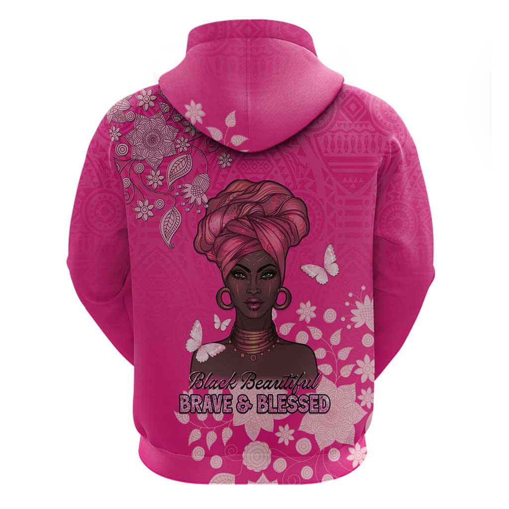 African Women Hoodie Black Beautiful Brave and Bressed - Pink Color LT15