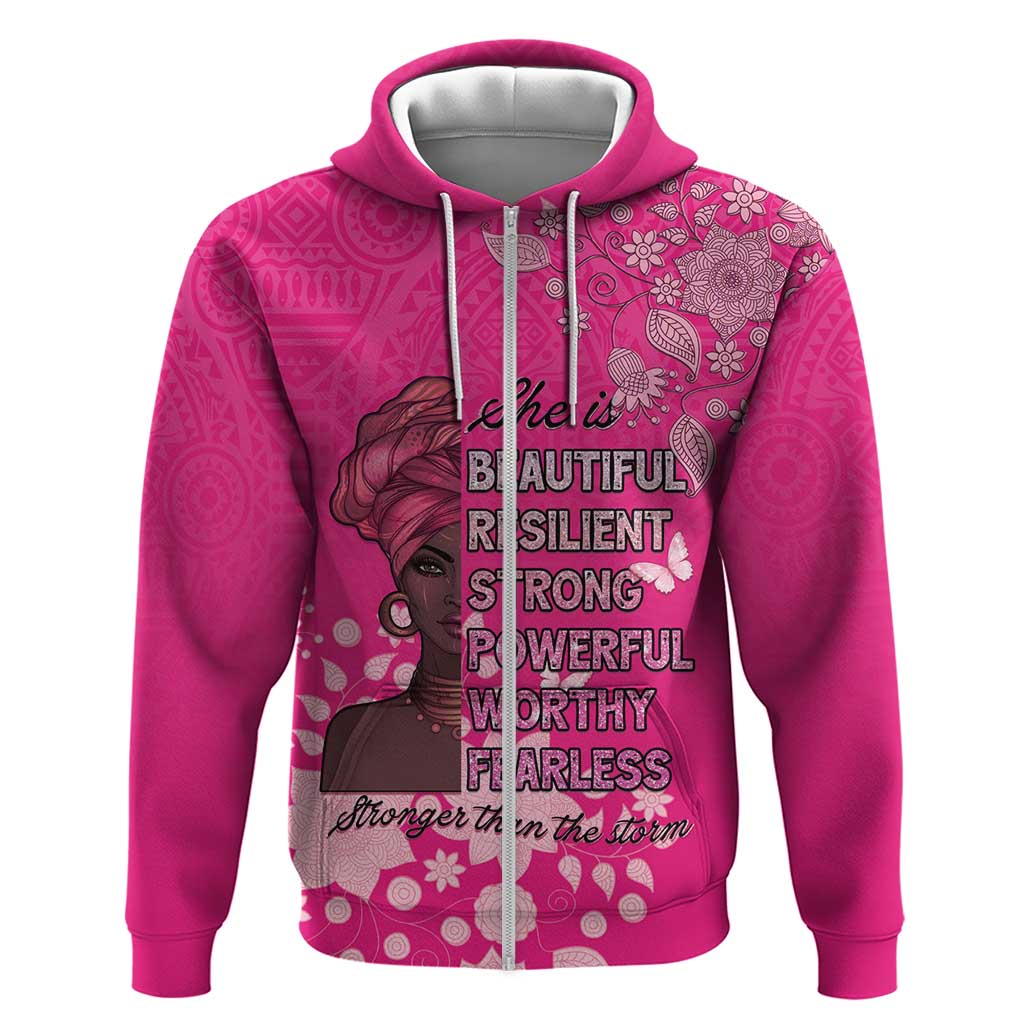 African Women Hoodie Black Beautiful Brave and Bressed - Pink Color LT15