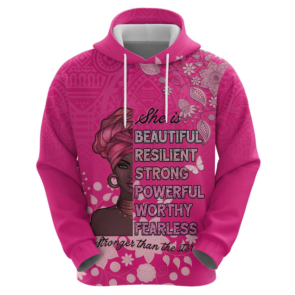 African Women Hoodie Black Beautiful Brave and Bressed - Pink Color LT15