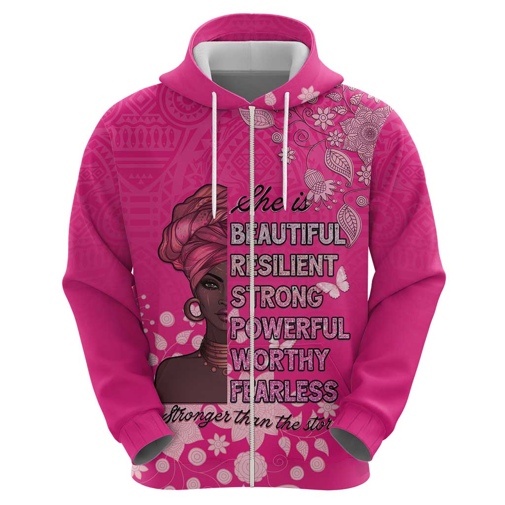 African Women Hoodie Black Beautiful Brave and Bressed - Pink Color LT15