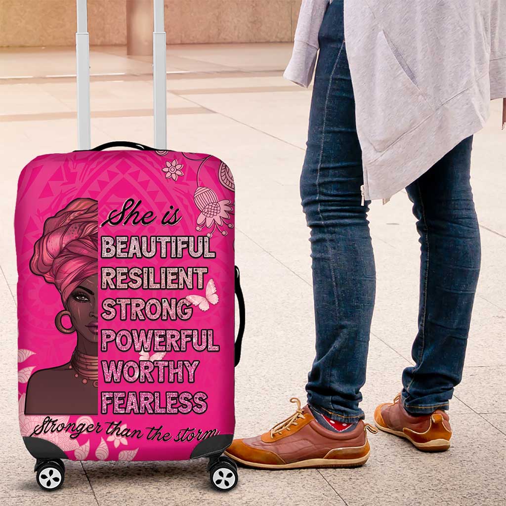 African Women Luggage Cover Black Beautiful Brave and Bressed - Pink Color LT15